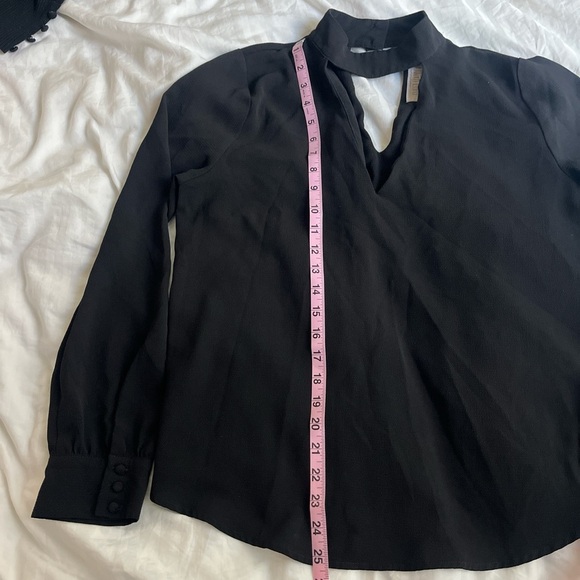 Black cutout choker crepe long sleeve blouse women's large - Picture 3 of 10